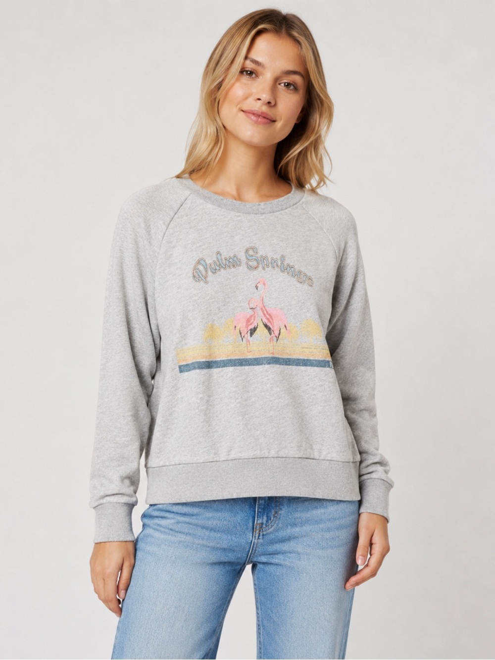 PAIGE Palm Springs Flamingo Graphic Gray Crewneck Sweatshirt Size M